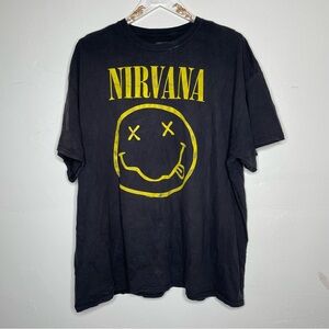 NIRVANA SMILEY FACE BLACK & YELLOW 100% COTTON T SHIRT SZ 2XL